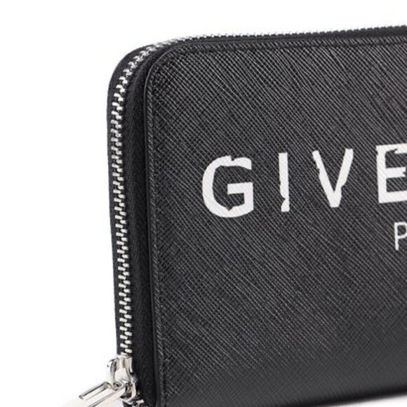 Givenchy Iconic "Givenchy Paris" Logo Print Zip Black Wallet NWT - Picture 7 of 16